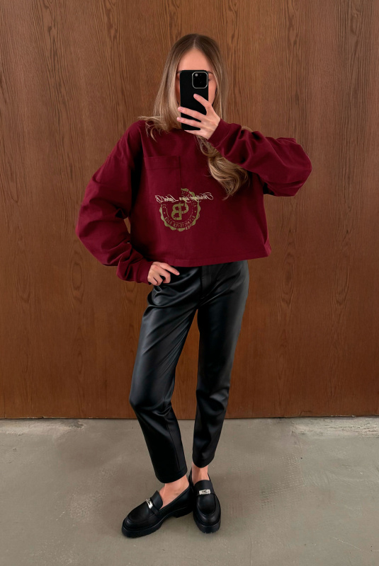 Лонгслив укороченный с карманом HRTG BURGUNDY