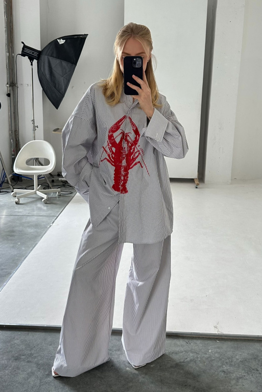 Рубашка с широкими манжетами в полоску LOBSTER GREY