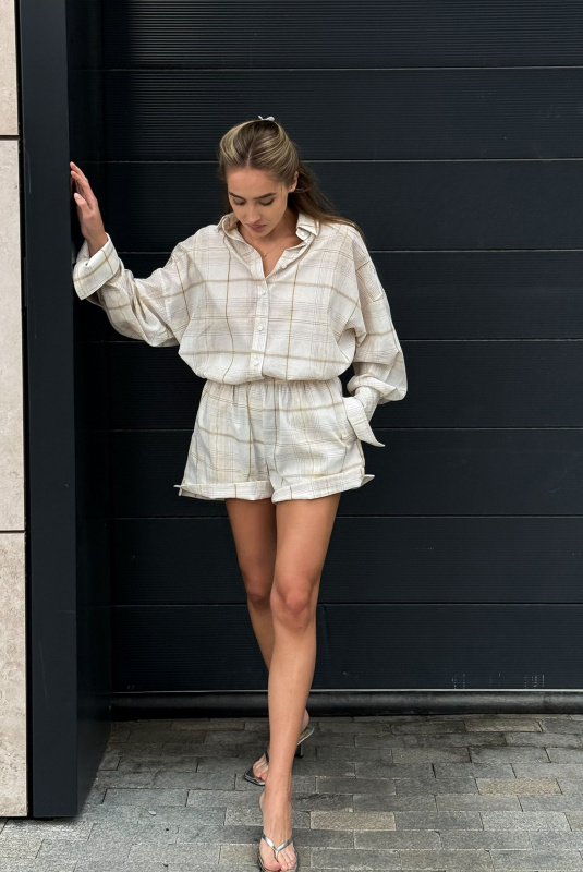 Рубашка объемная из хлопка в клетку BEIGE