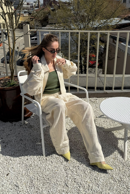 Брюки "бананы" изо льна BEIGE