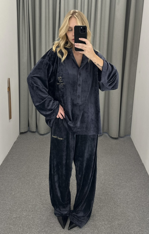 Брюки "бананы" из велюра BLUE