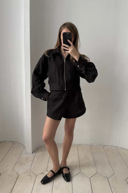 Бомбер изо льна BLACK