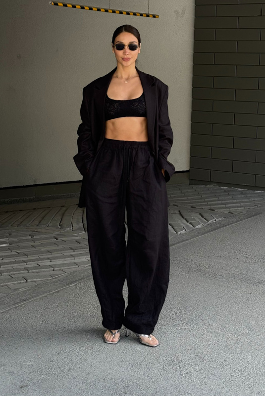 Брюки "бананы" изо льна BLACK