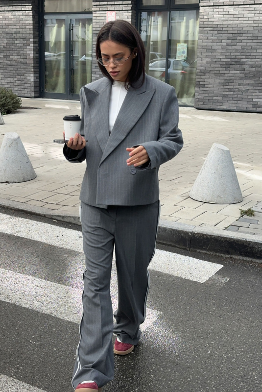 Брюки прямые с лампасами в полоску GREY