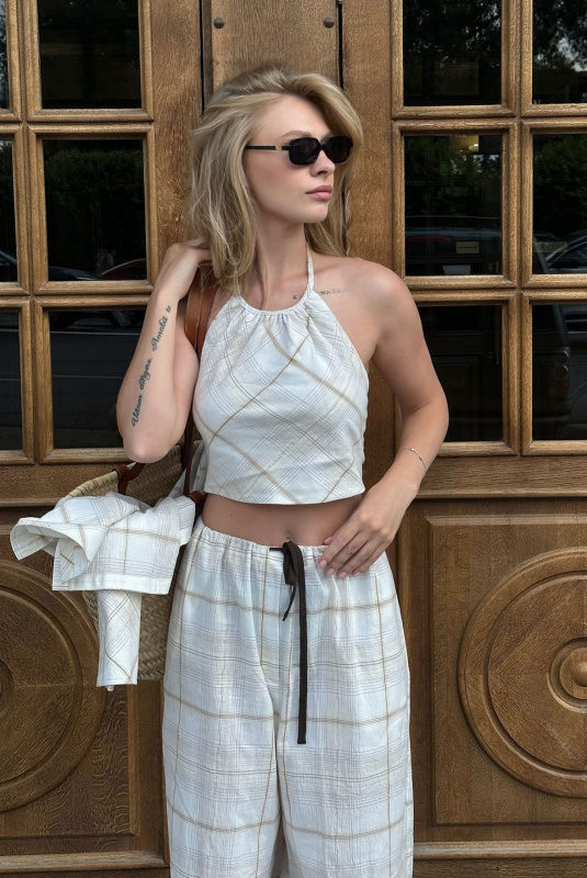 Топ на завязках из хлопка в клетку BEIGE