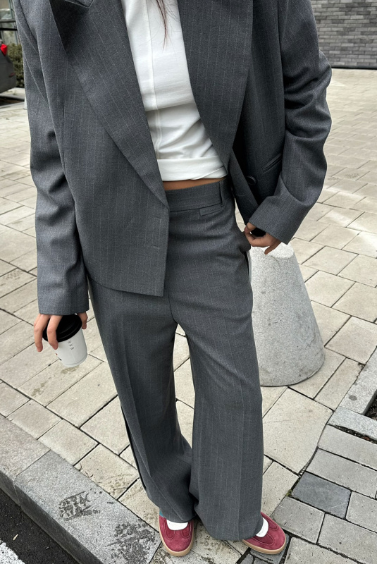 Брюки прямые с лампасами в полоску GREY