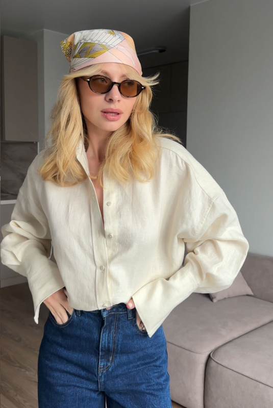 Рубашка объемная изо льна BEIGE