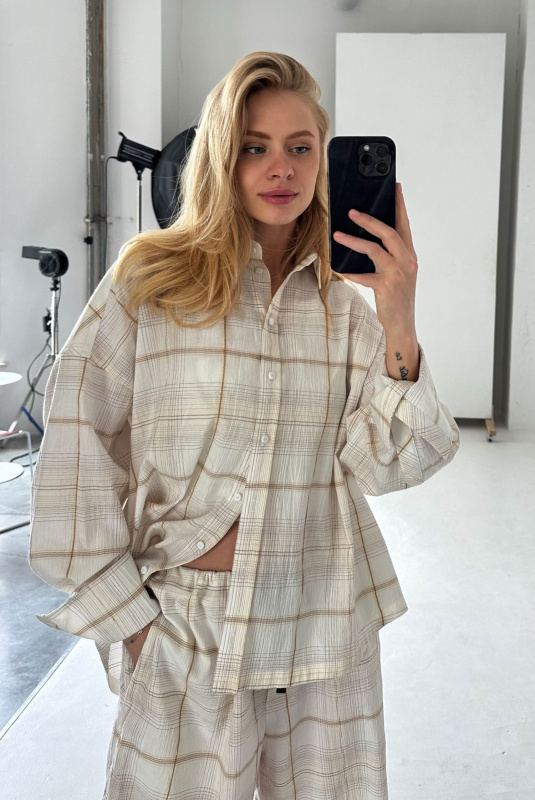 Рубашка объемная из хлопка в клетку BEIGE