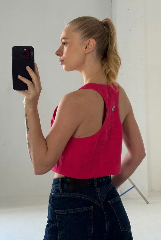 Майка укороченная изо льна PINK