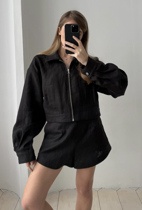 Бомбер изо льна BLACK