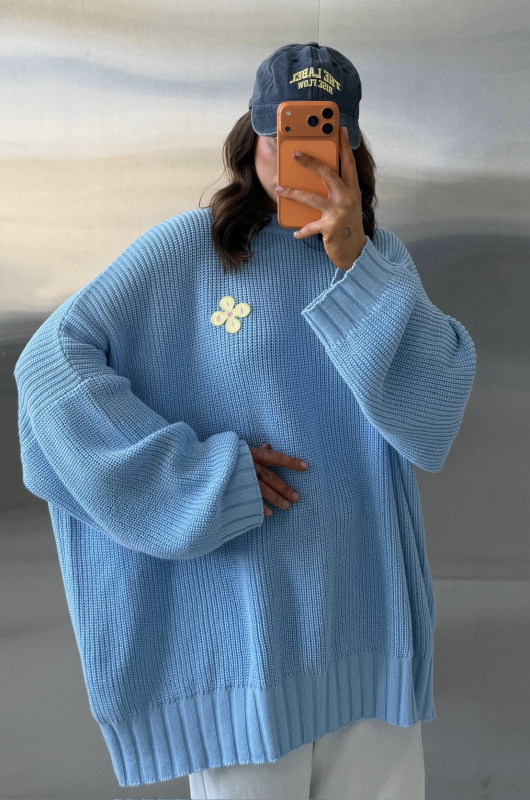 Джемпер обьемный вязаный (голубой)