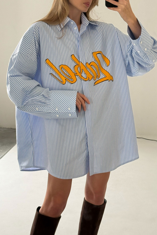 Рубашка с широкими манжетами в полоску LIGHT BLUE
