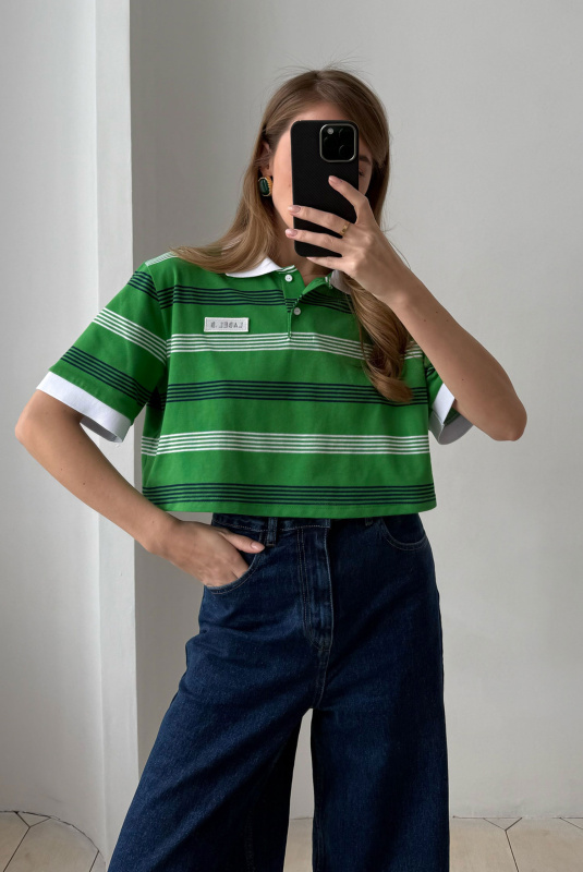 Футболка поло укороченная в полоску GREEN