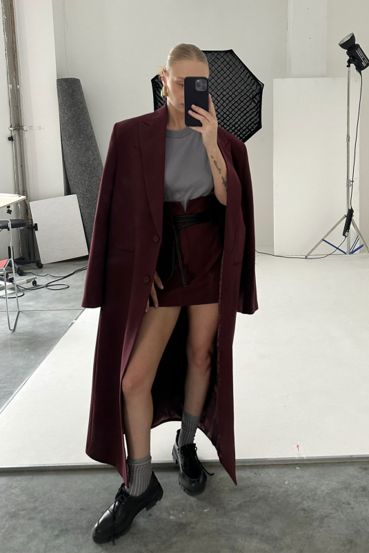 Юбка мини на высокой посадке (бордовая)