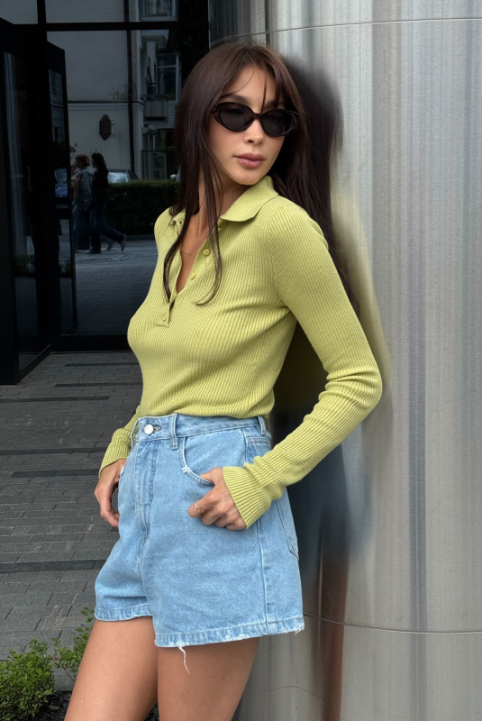 Лонгслив поло вязаный LIGHT GREEN