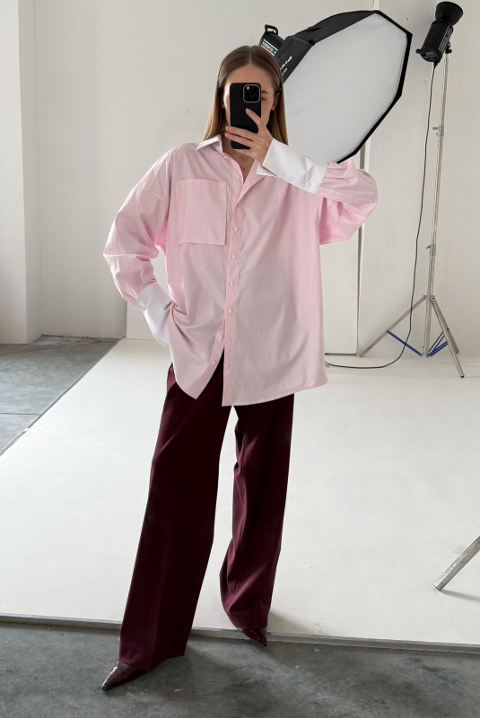 Рубашка объемная в полоску LIGHT PINK