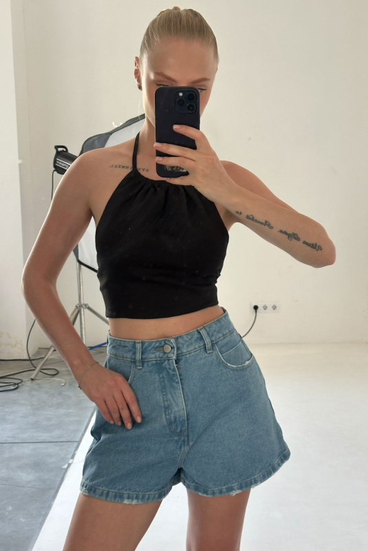 Топ на завязках изо льна BLACK