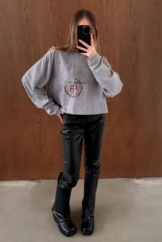 Лонгслив укороченный с карманом HRTG GRAY MELANGE