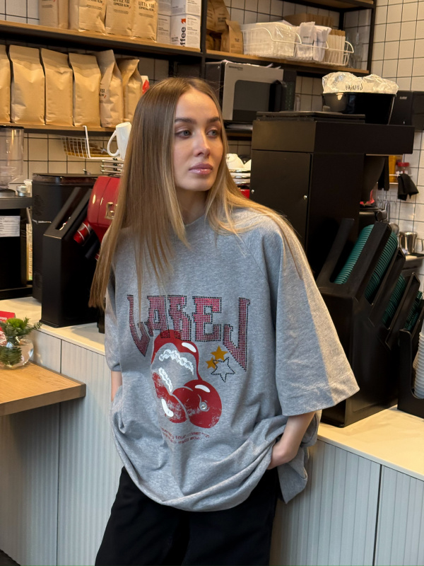 Футболка со стразами GRAY MELANGE