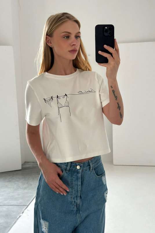 Футболка укороченная с принтом BIKINIS WHITE