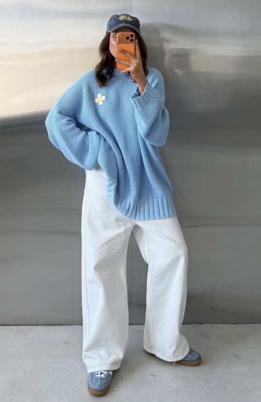 Джемпер обьемный вязаный (голубой)