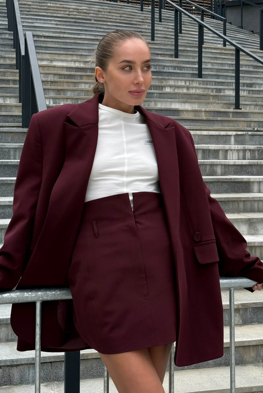 Юбка мини на высокой посадке (бордовая)