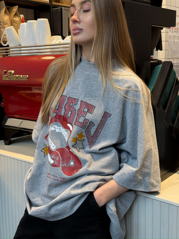 Футболка со стразами GRAY MELANGE