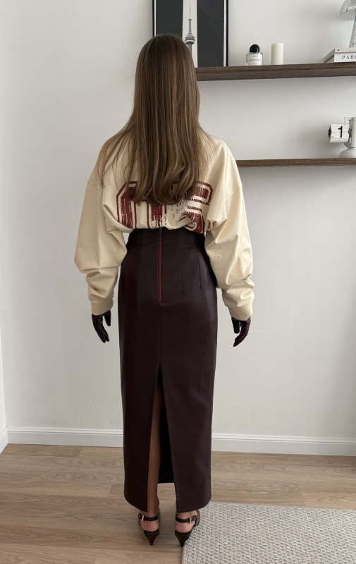 Юбка миди из экокожи BURGUNDY