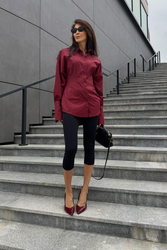 Рубашка приталенная (бордовая)