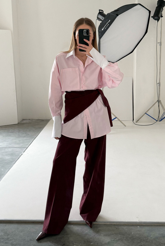 Рубашка объемная в полоску LIGHT PINK