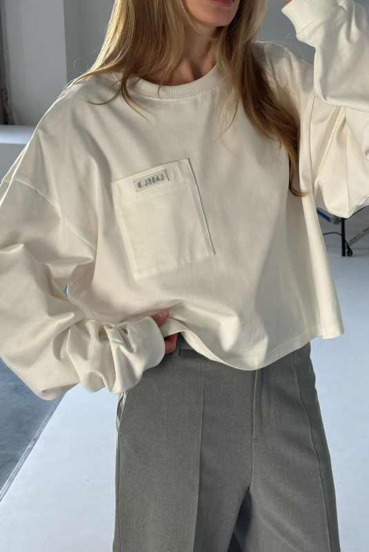 Лонгслив укороченный с карманом WHITE