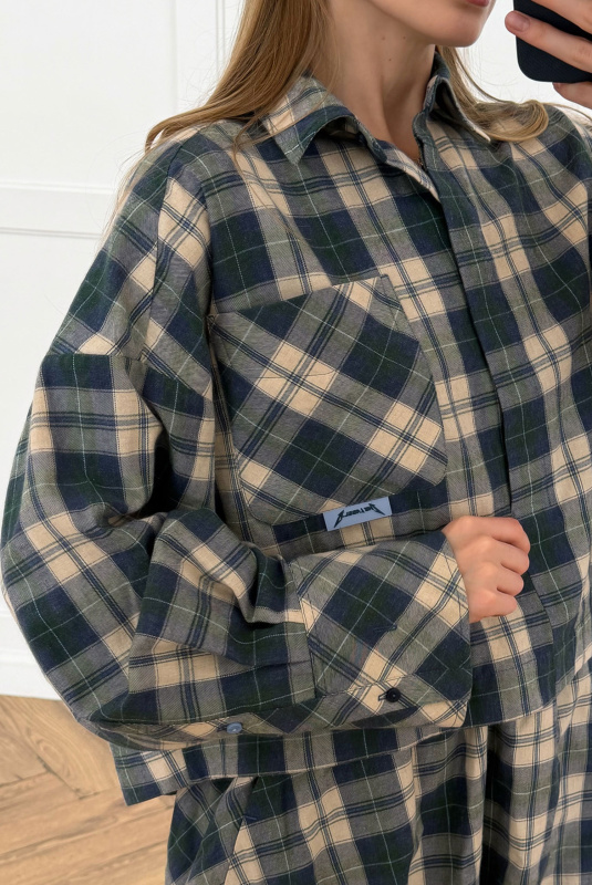 Рубашка укороченная в клетку (сине-зеленая)