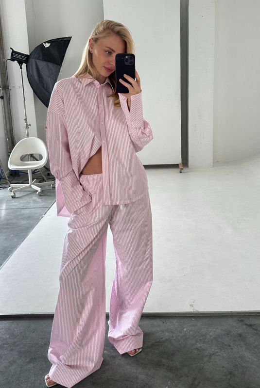 Брюки на узком поясе из хлопка LIGHT PINK