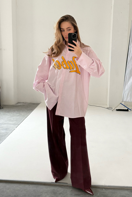 Рубашка с широкими манжетами в полоску LIGHT PINK Рубашка с широкими манжетами в полоску LIGHT PINK
