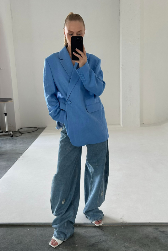 Пиджак объемный изо льна LIGHT BLUE