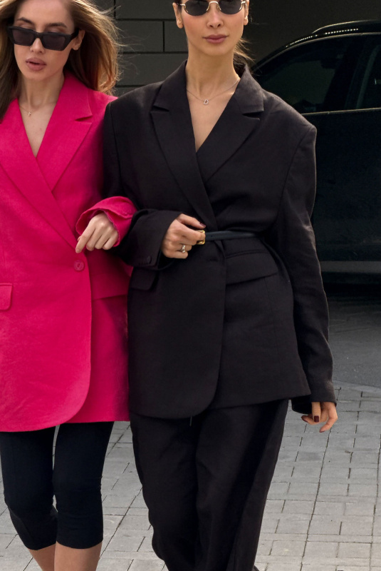 Пиджак объемный изо льна BLACK