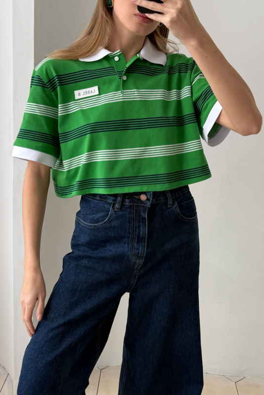 Футболка поло укороченная в полоску GREEN