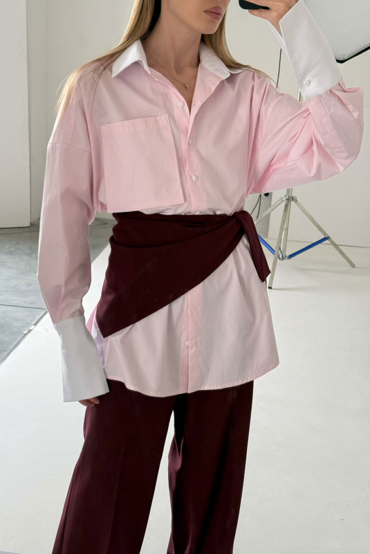 Рубашка объемная в полоску LIGHT PINK