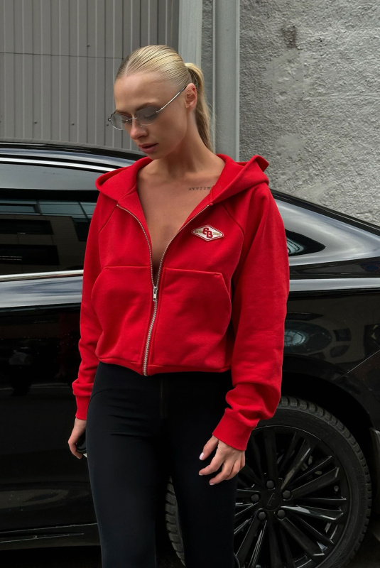 Худи на молнии укороченный RED