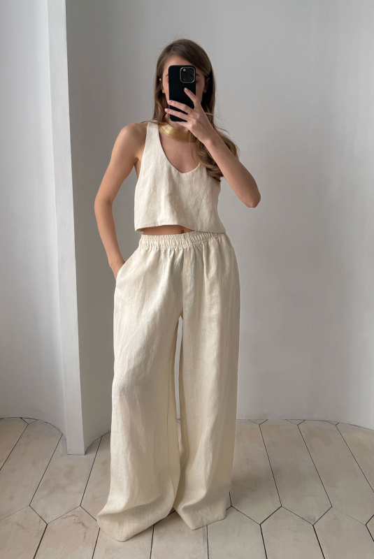 Майка укороченная изо льна BEIGE