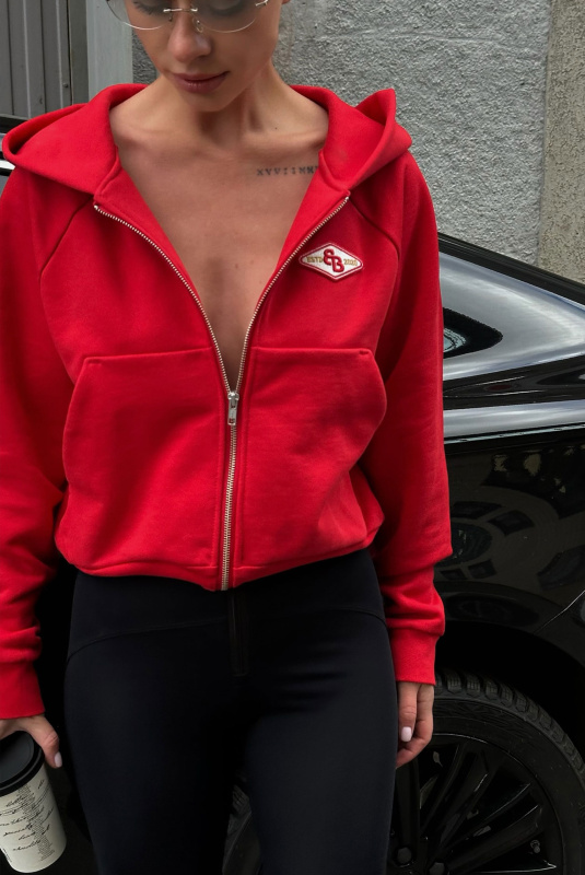 Худи на молнии укороченный RED