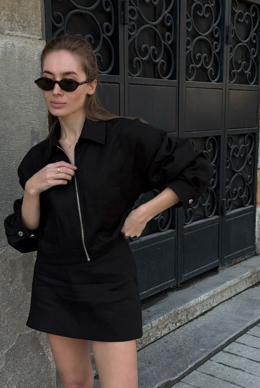 Юбка мини изо льна BLACK