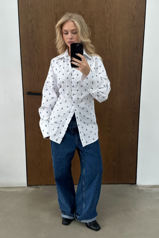 Рубашка с широкими манжетами с паттерном WHITE