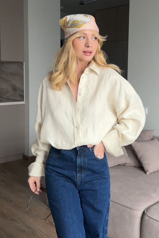 Рубашка объемная изо льна BEIGE