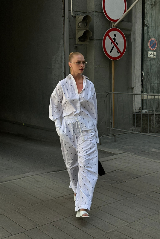 Брюки "Бананы" из хлопка с паттерном WHITE