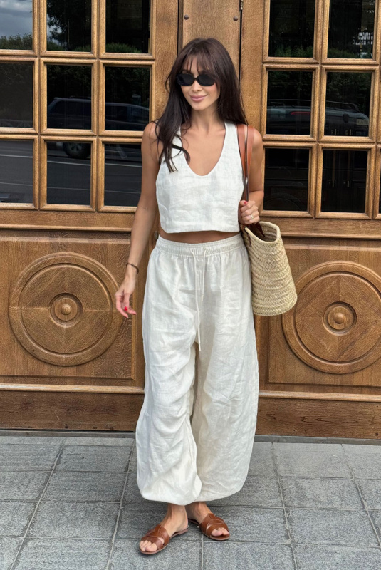 Майка укороченная изо льна BEIGE