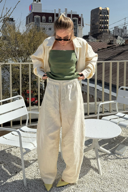 Брюки "бананы" изо льна BEIGE