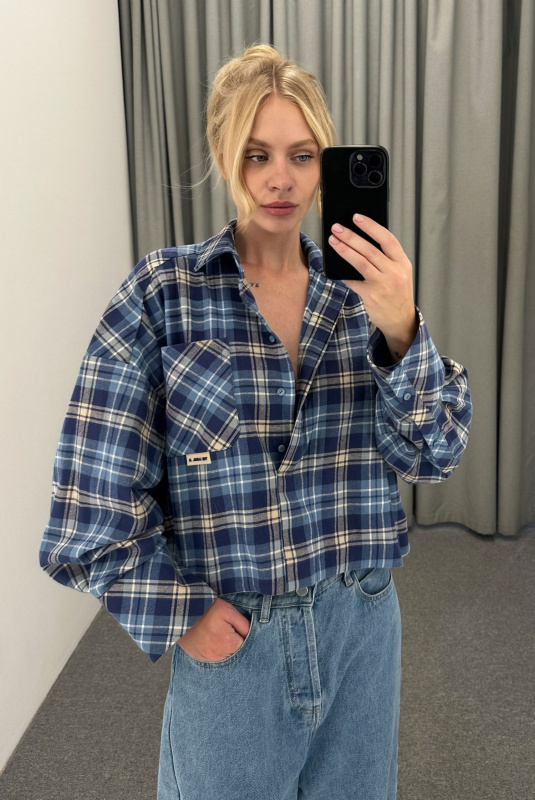 Рубашка объемная укороченная в клетку LIGHT BLUE