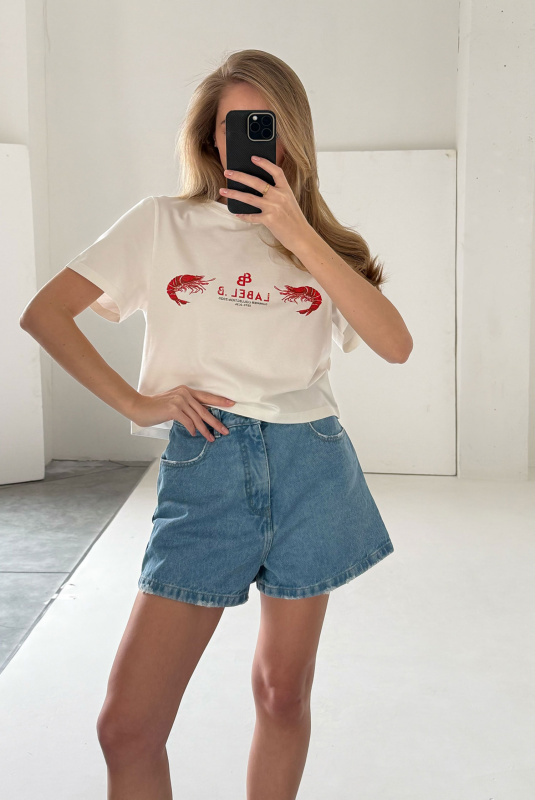 Футболка укороченная с принтом SHRIMPS WHITE