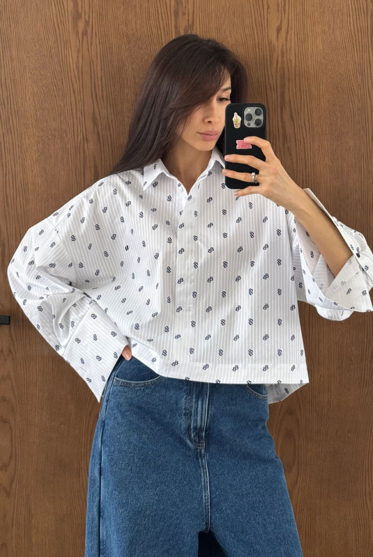 Рубашка обьемная укороченная с паттерном WHITE